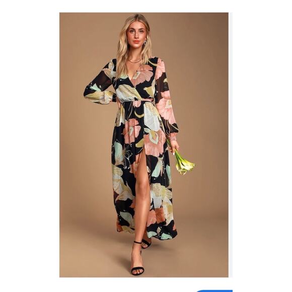 Lulus Floral Maxi Dress - Black, Pink, Cream size XS - Picture 1 of 7